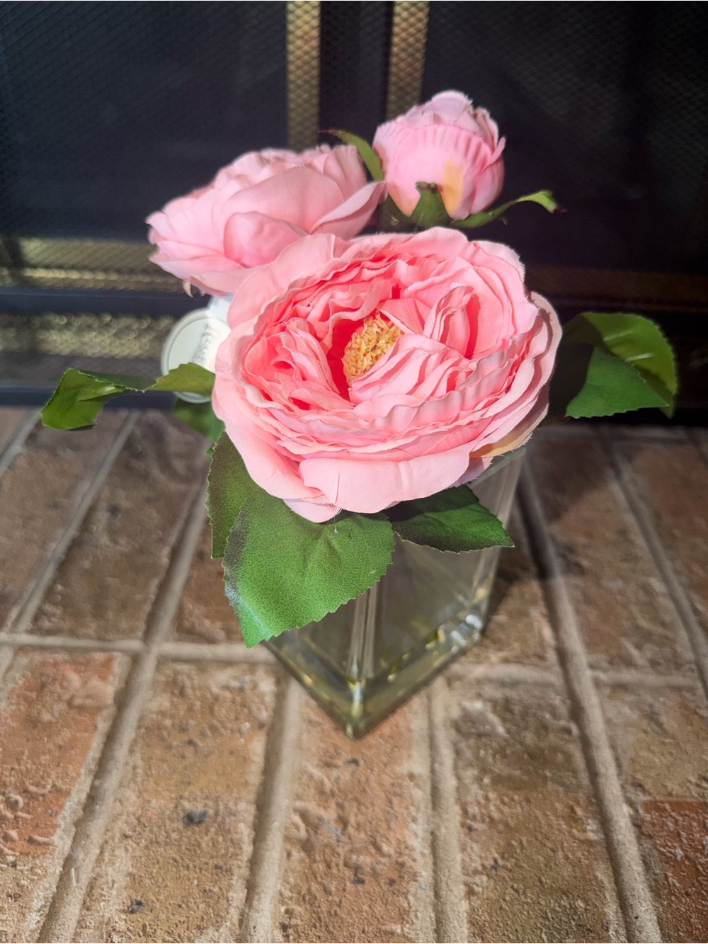 Pink Artificial Rose Arrangement in Glass Vase - Home Accents